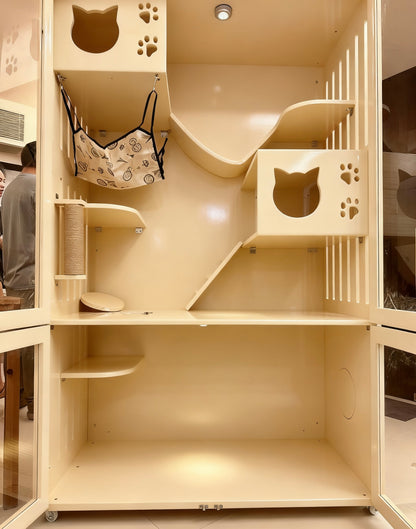 頂級貓別墅｜1.8米高ENF板材貓咪豪宅，120cm寬×60cm深多層互動空間，給貓主子的尊寵私域貓屋貓櫃