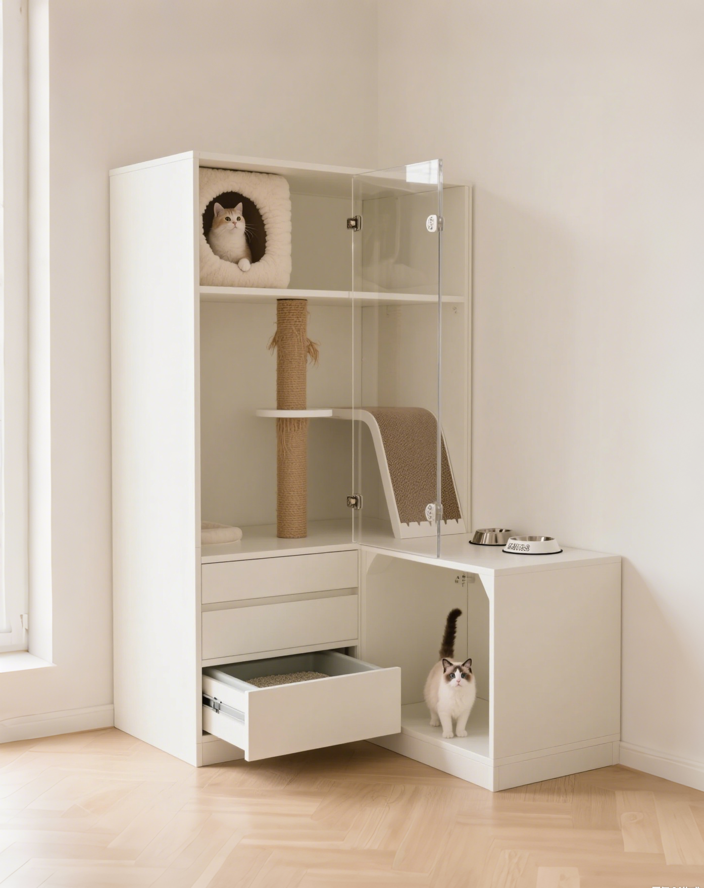 【香港貓奴必備！極簡白貓別墅貓櫃，細單位都啱嘅寵物時尚居所～】
