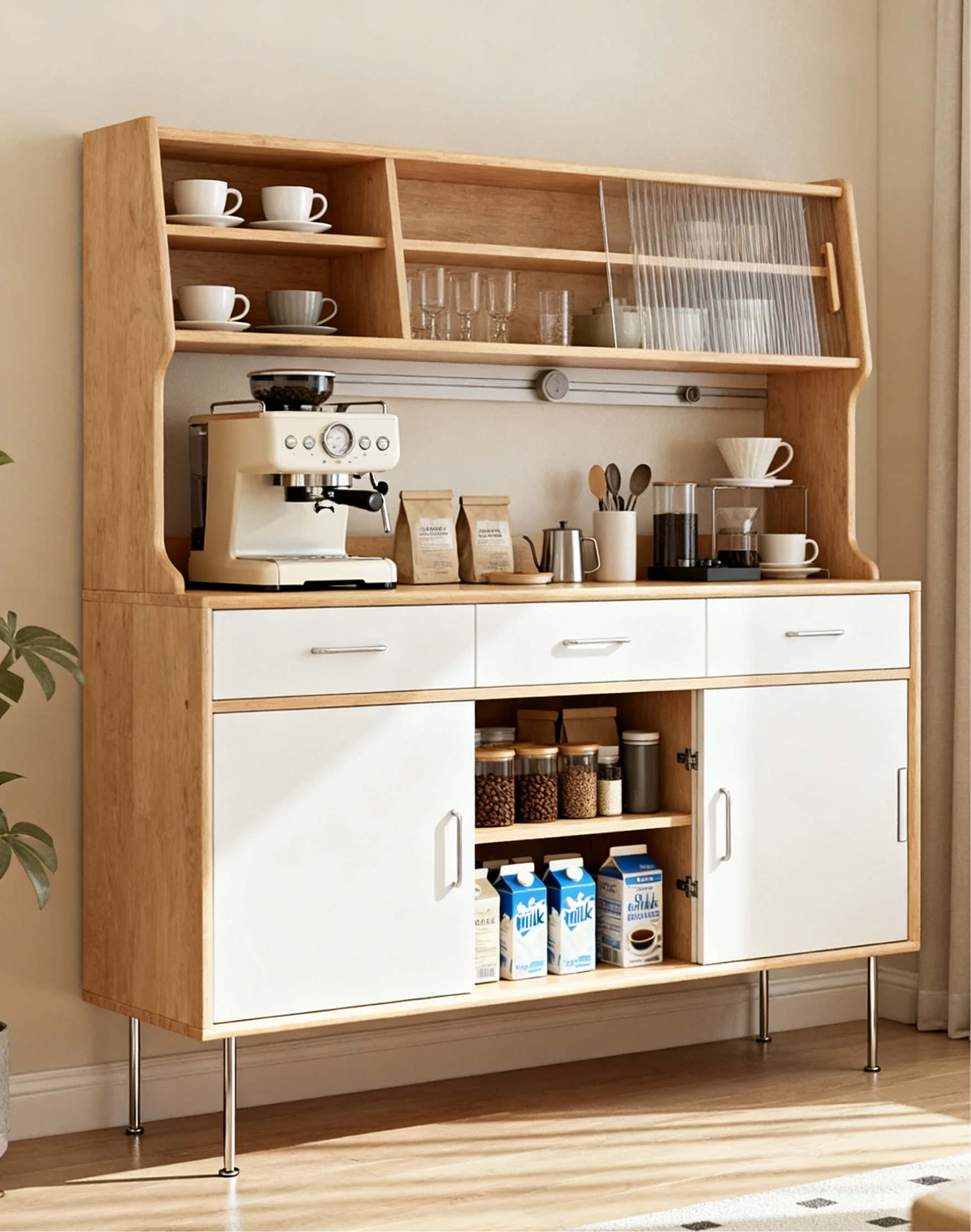 北歐風大容量咖啡專屬餐邊櫃儲物櫃c字櫃讓每個清晨都瀰漫醇香