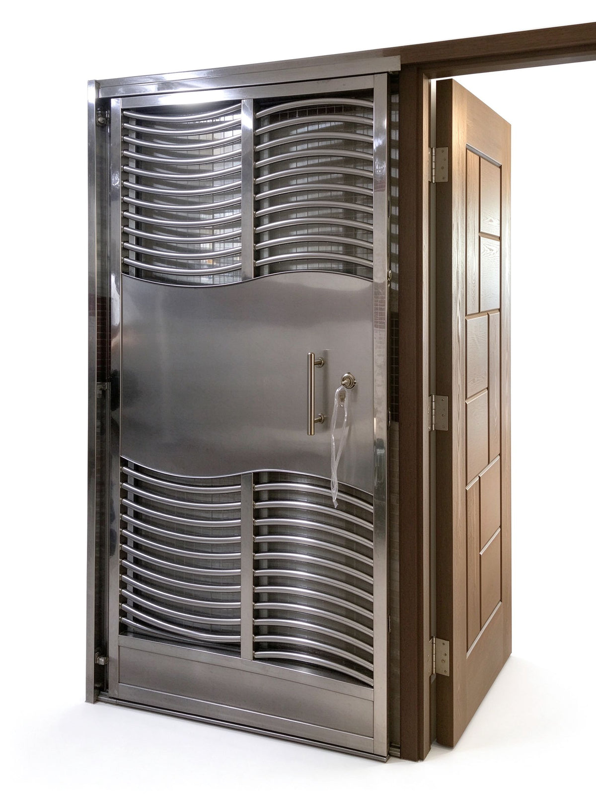 不鏽鋼波浪橫條趟閘｜居屋公屋私樓住宅 防盜鋼閘閘門訂造（款式72）｜香港訂造