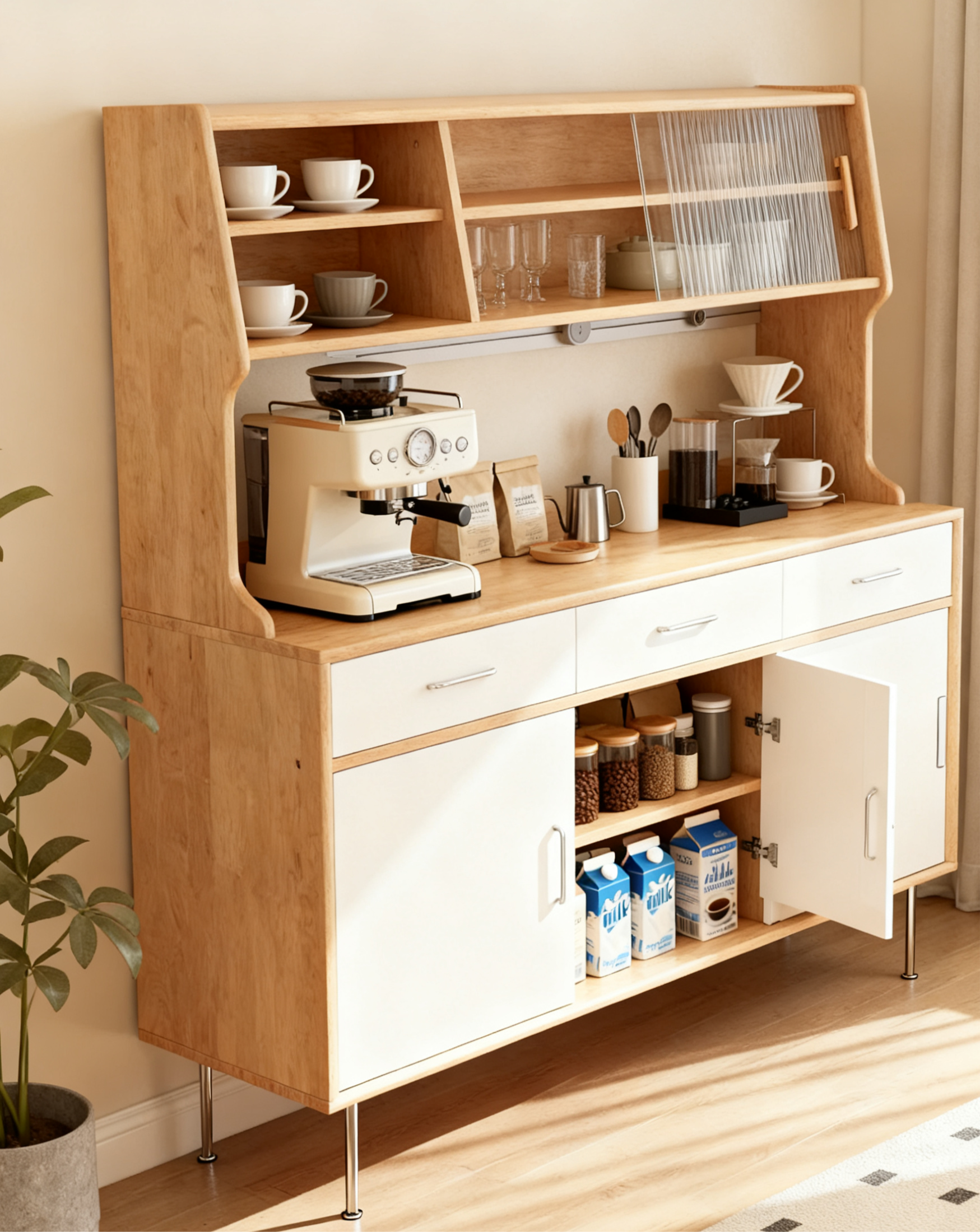北歐風大容量咖啡專屬餐邊櫃儲物櫃c字櫃讓每個清晨都瀰漫醇香