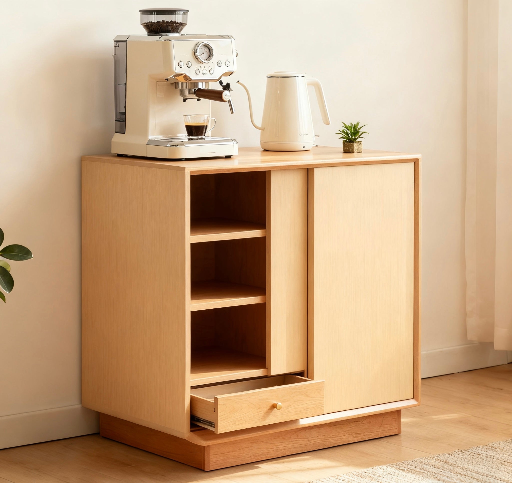 原木C字櫃（加大容量款）- 咖啡機專屬收納，客廳餐邊一體實用款