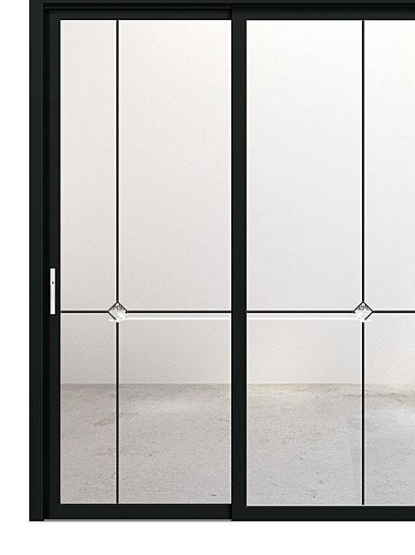 黑框白玻雙扇菱形豎格推拉趟門｜房間客廳間隔訂造