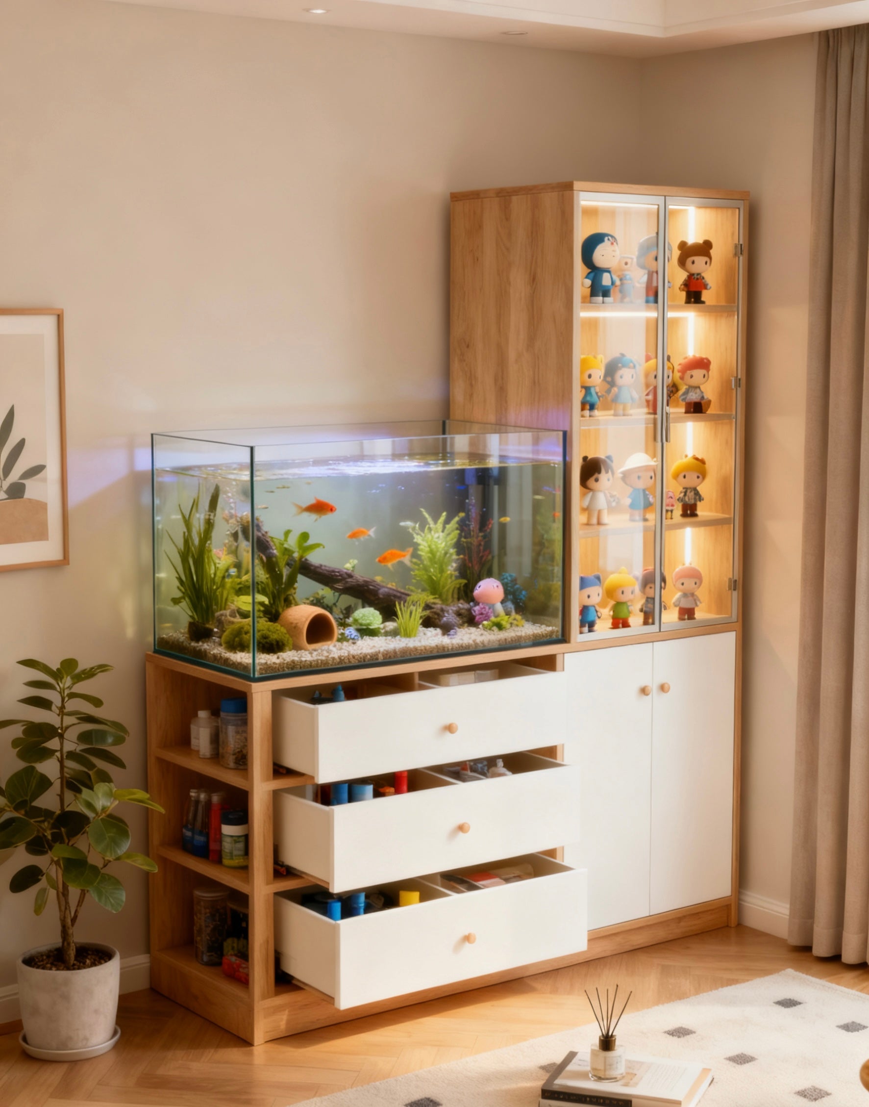 魚缸公仔模型一體櫃 設計訂做，免費畫圖