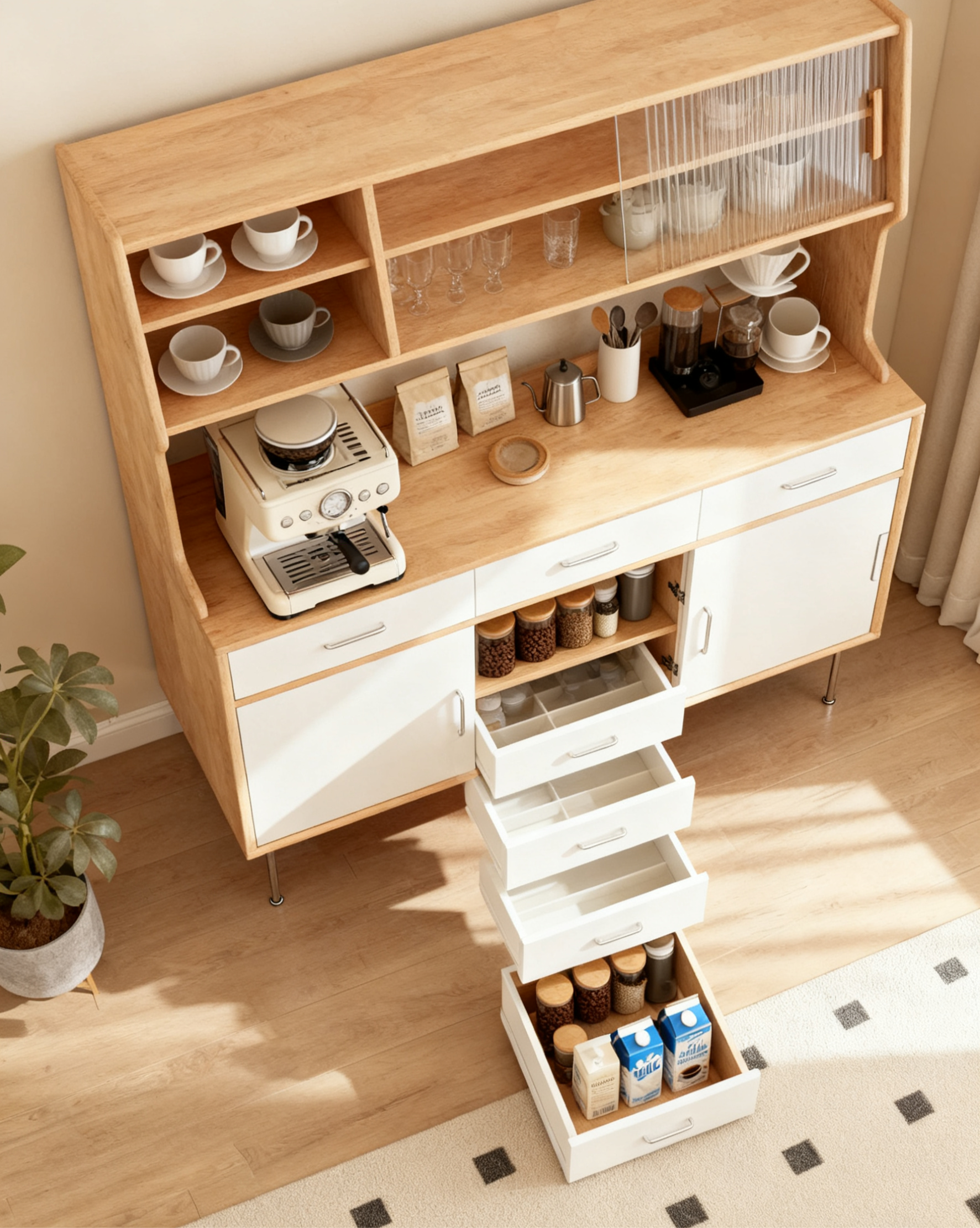 北歐風大容量咖啡專屬餐邊櫃儲物櫃c字櫃讓每個清晨都瀰漫醇香