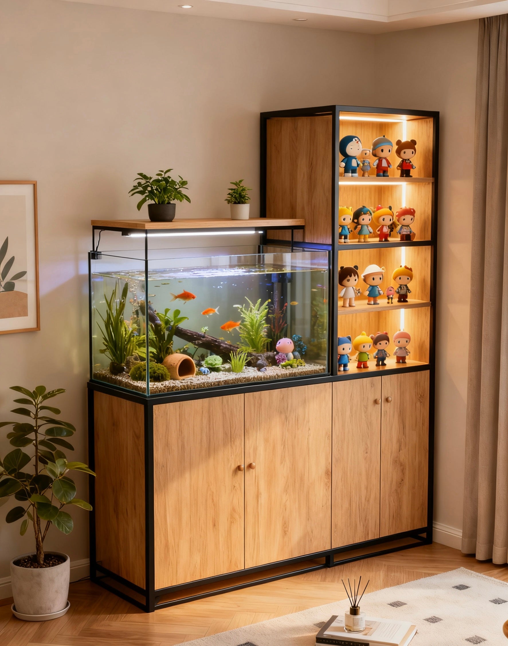 魚缸公仔模型一體櫃 設計訂做，免費畫圖