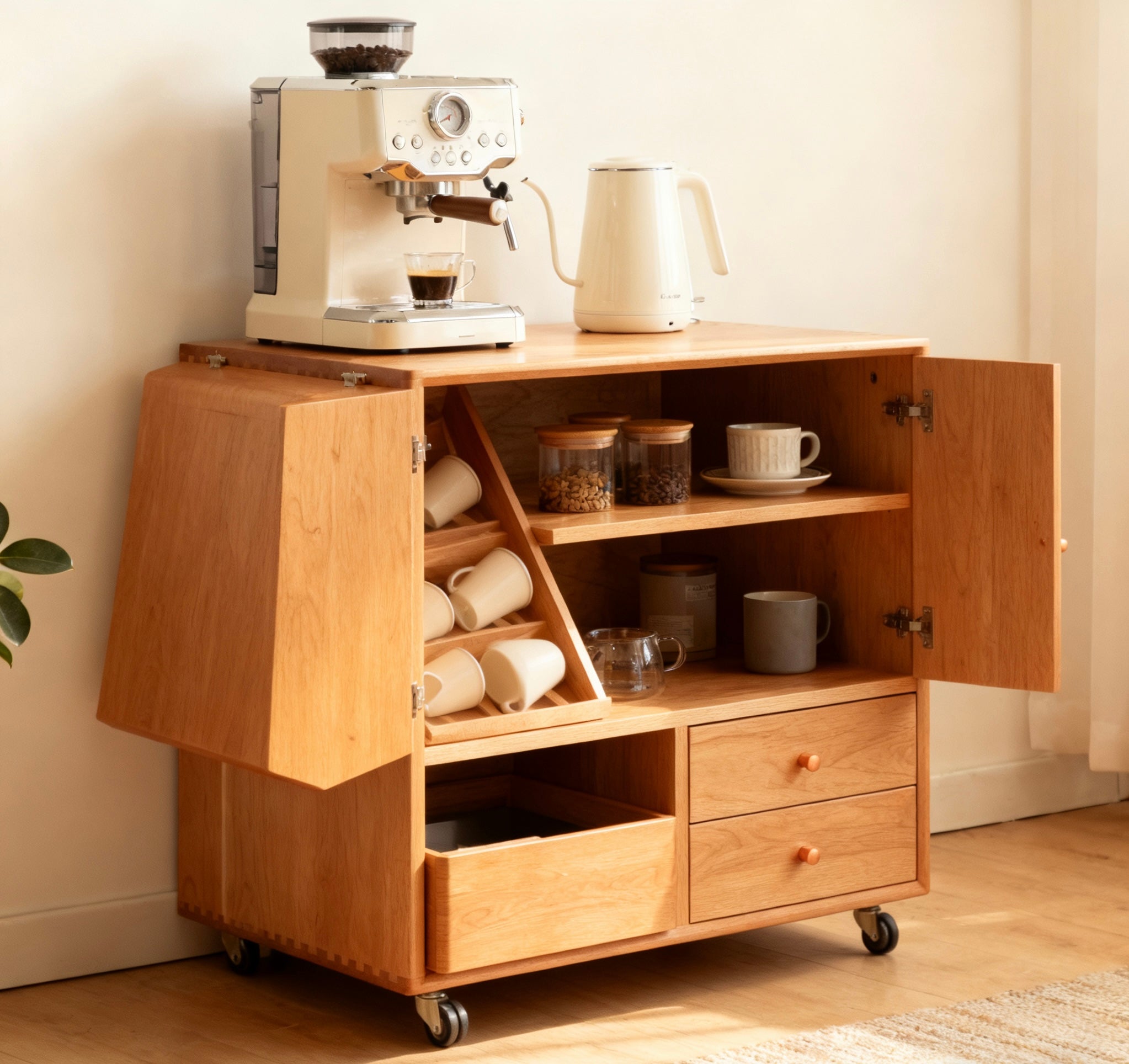 原木C字櫃（加大容量款）- 咖啡機專屬收納，客廳餐邊一體實用款