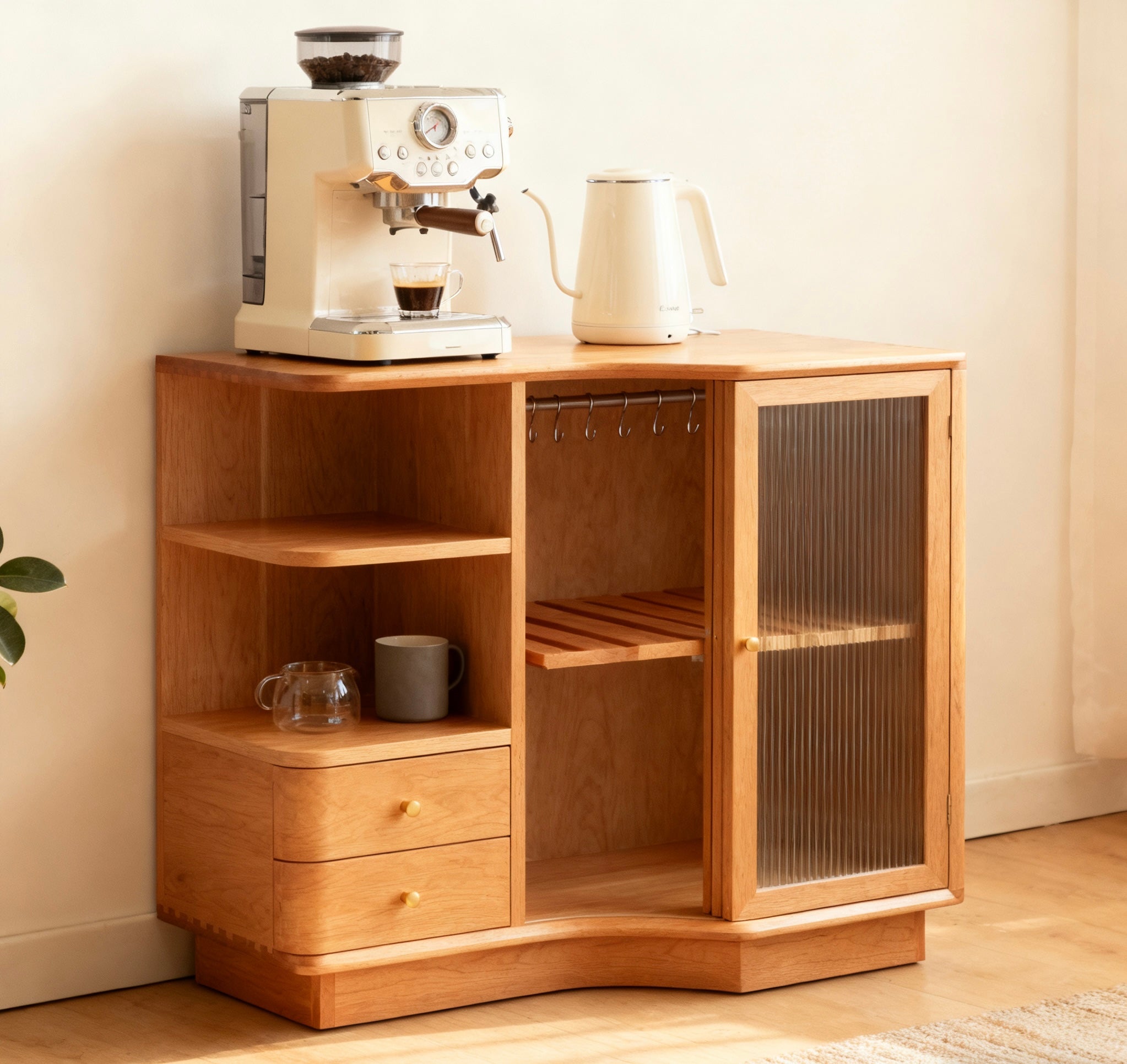 原木C字櫃（加大容量款）- 咖啡機專屬收納，客廳餐邊一體實用款
