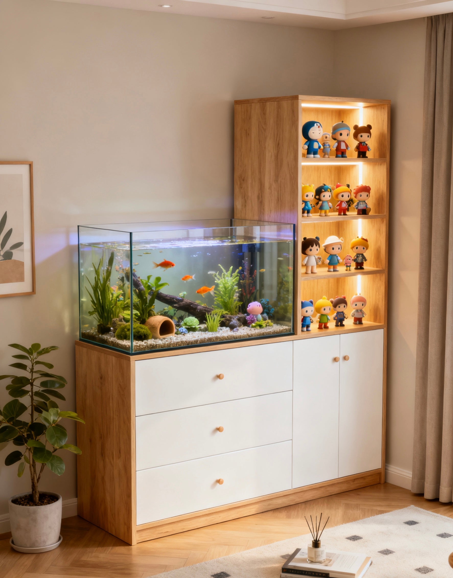 魚缸公仔模型一體櫃 設計訂做，免費畫圖