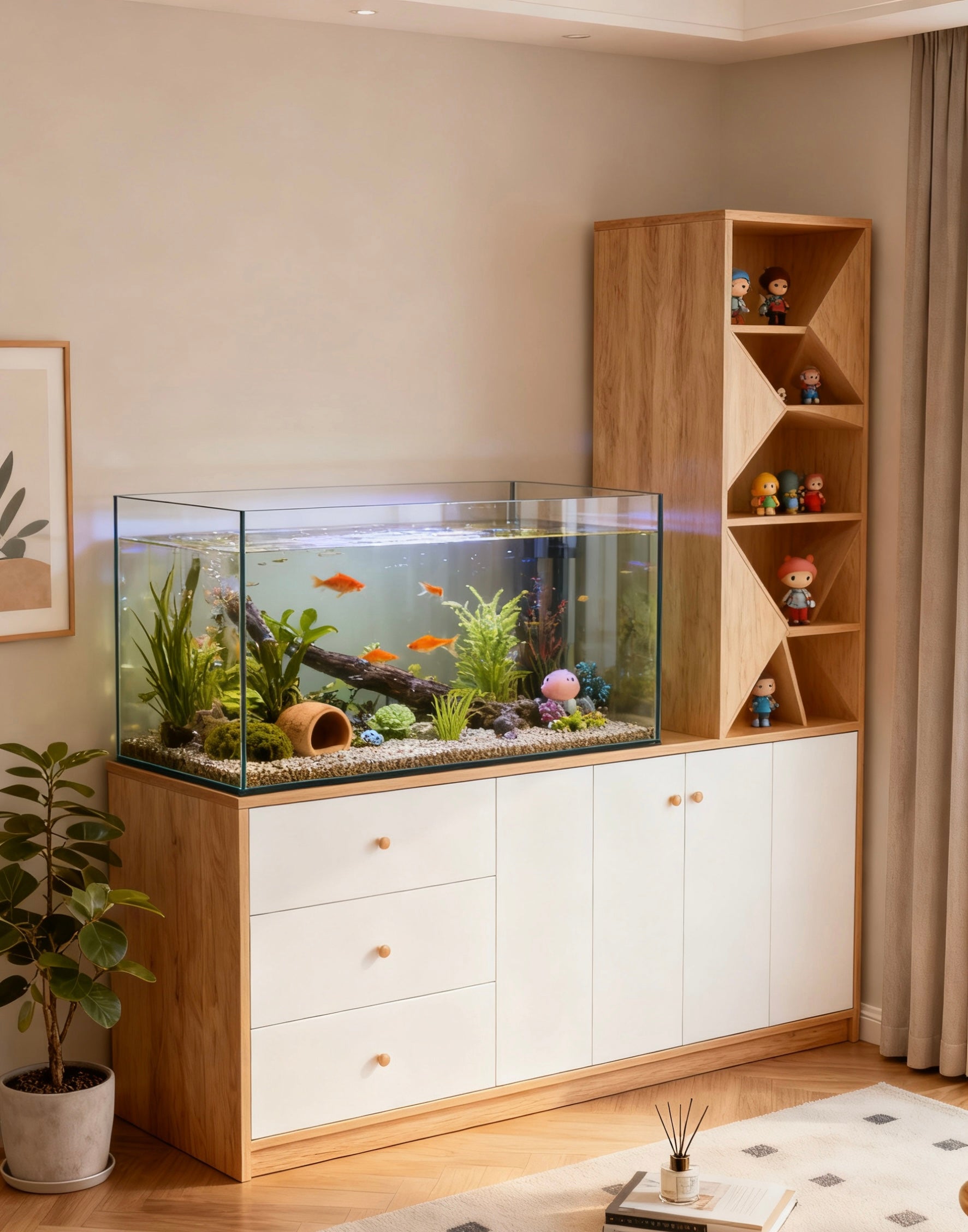魚缸公仔模型一體櫃 設計訂做，免費畫圖