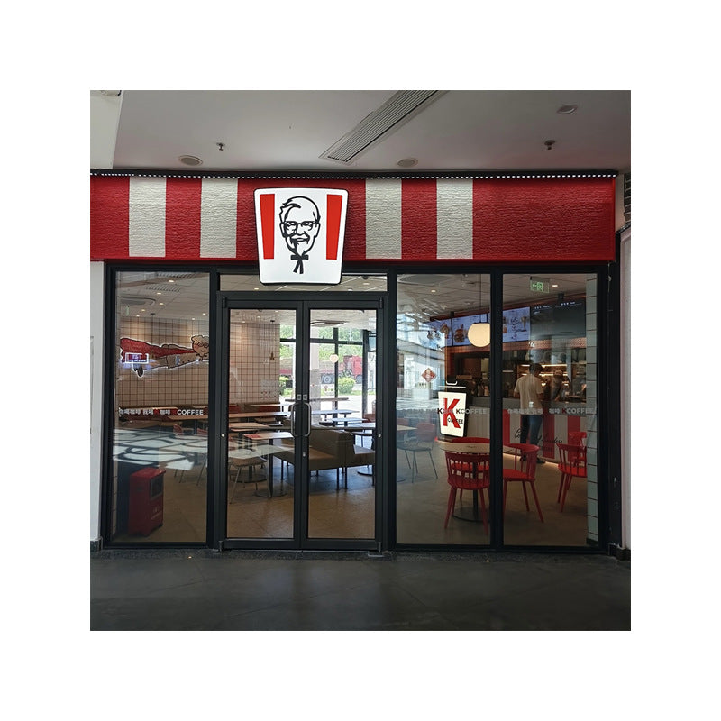 香港鋁合金地彈門訂造（款式編號AL-02）｜肯德基風商舖玻璃門・隔音｜GO straight生活設計