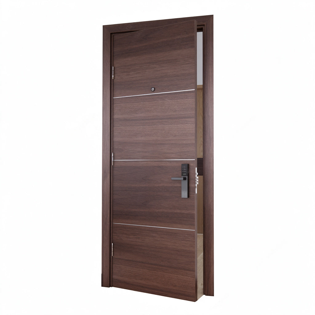 深胡桃橫線木質防火門｜Dark Walnut Horizontal Timber Fire Door