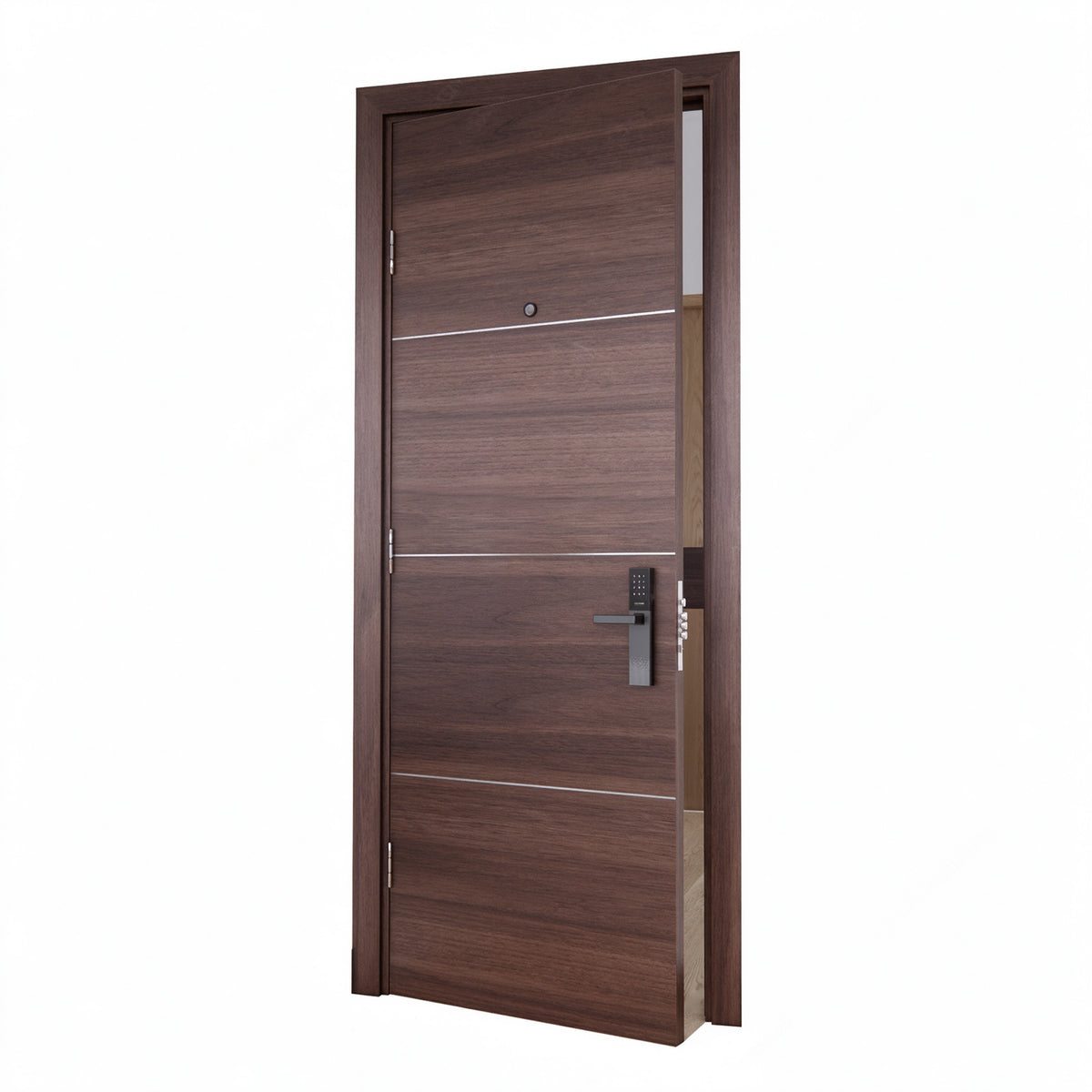 深胡桃橫線木質防火門｜Dark Walnut Horizontal Timber Fire Door