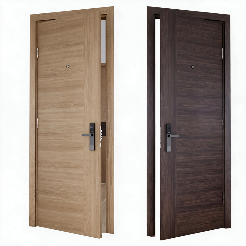 深胡桃橫線木質防火門｜Dark Walnut Horizontal Timber Fire Door