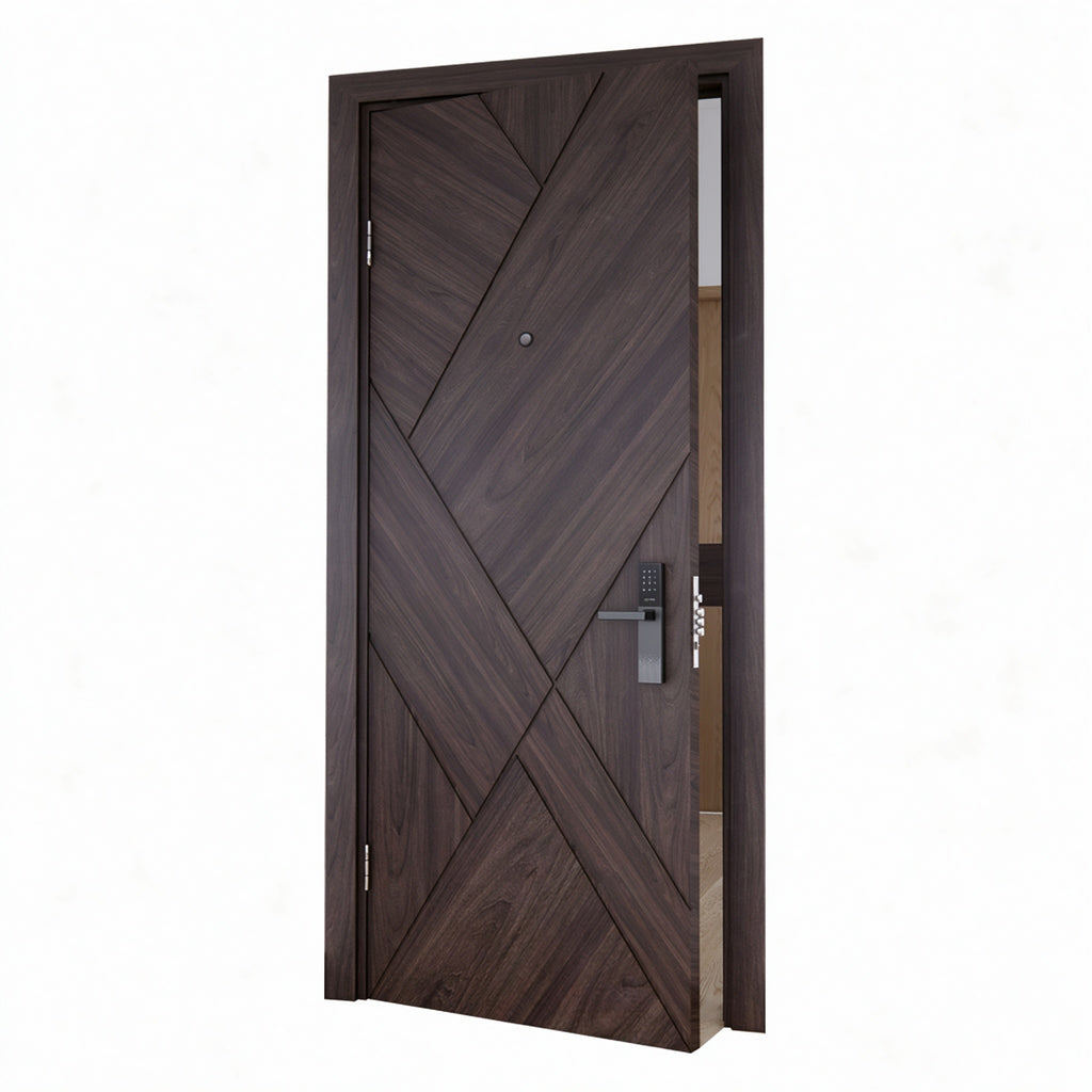 深胡桃鑲板木質防火門｜Dark Walnut Panel Timber Fire Door