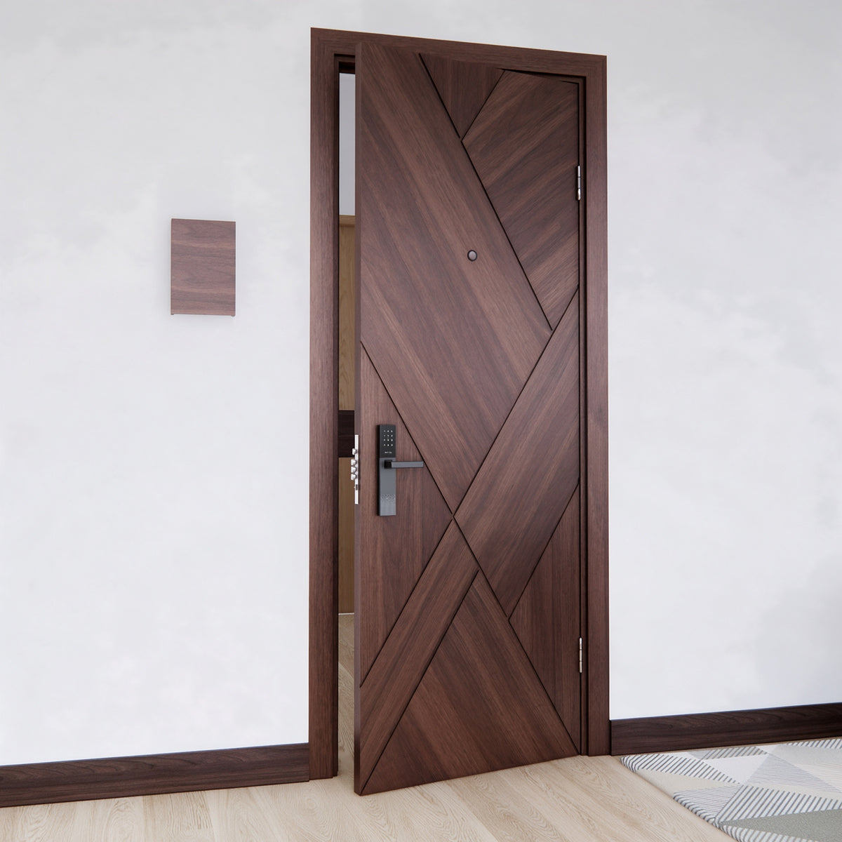 深胡桃鑲板木質防火門｜Dark Walnut Panel Timber Fire Door