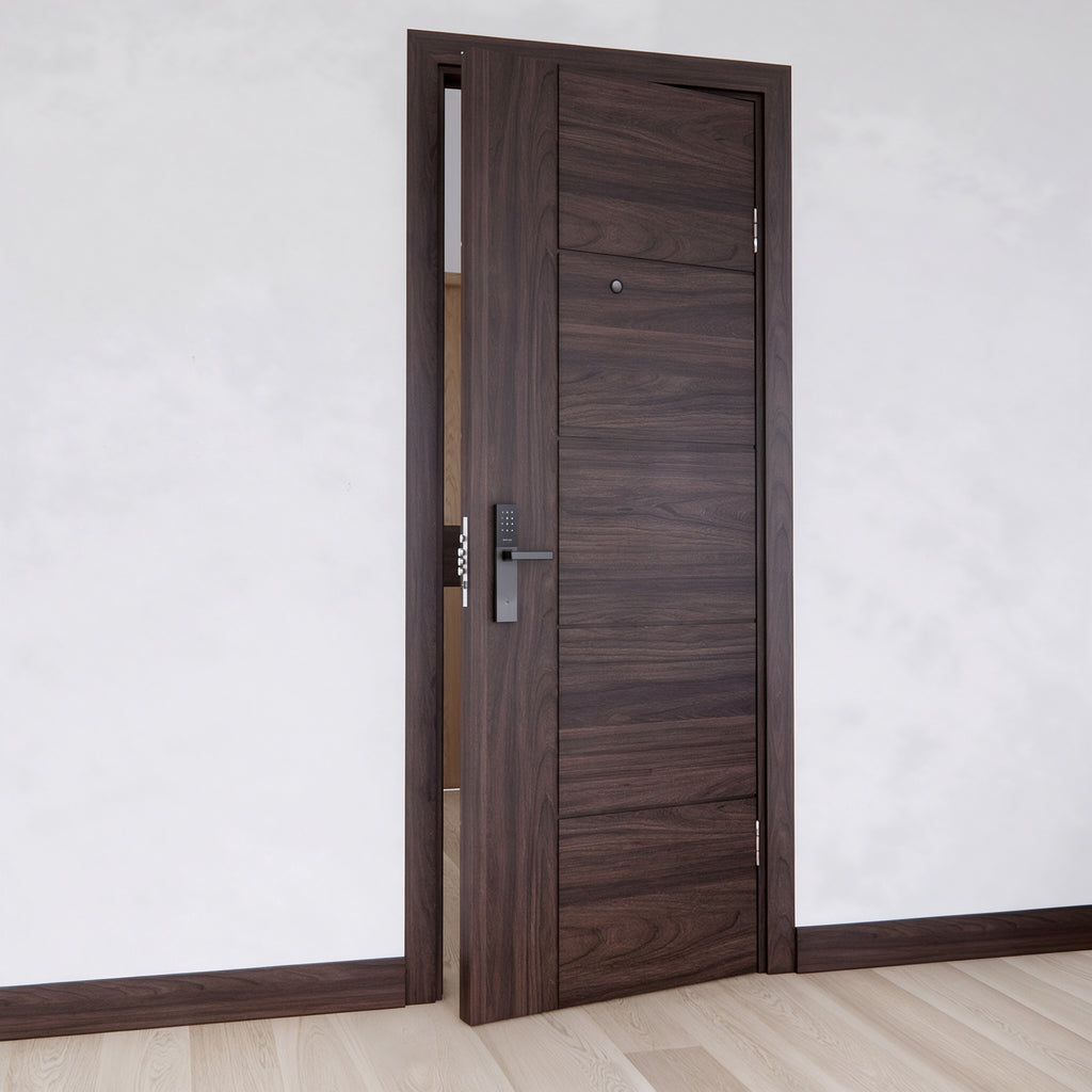 深胡桃鑲板木質防火門｜Dark Walnut Panel Timber Fire Door
