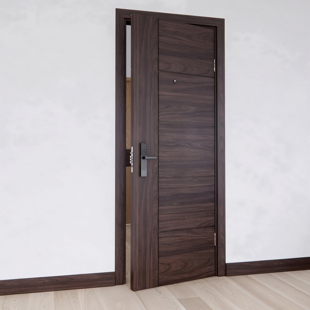 深胡桃鑲板木質防火門｜Dark Walnut Panel Timber Fire Door
