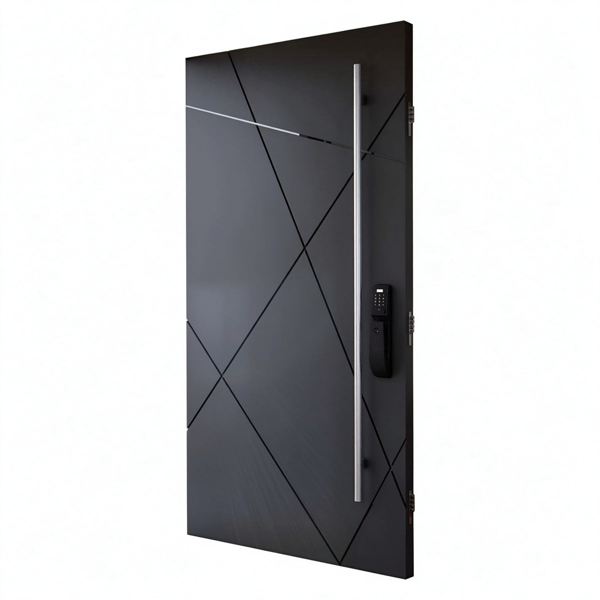 黑色菱格智能鎖鑄鋁偏軸門｜Black Chevron Smart-Lock Cast-Aluminium Pivot Door
