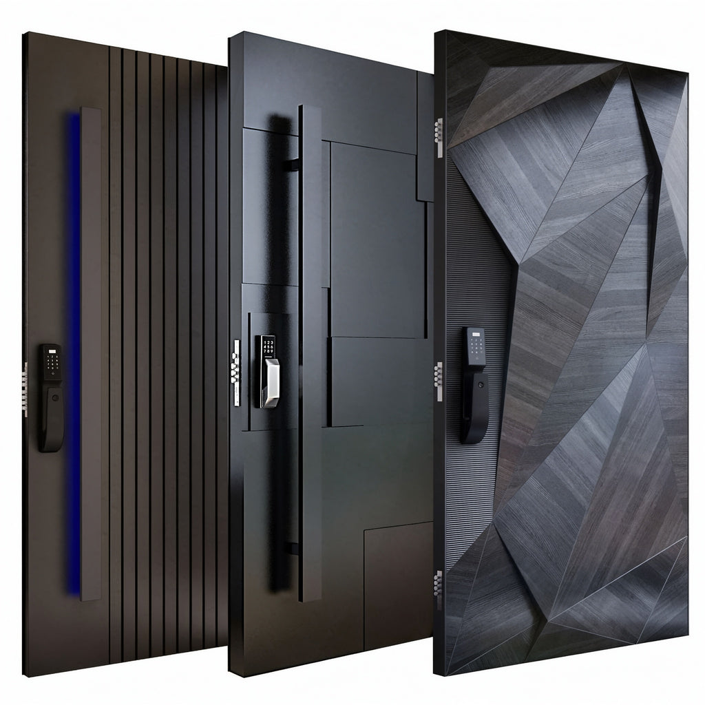 黑色鋁框玻璃鑄鋁轉軸門｜Black Aluminium-Framed Glass Cast-Aluminium Pivot Door