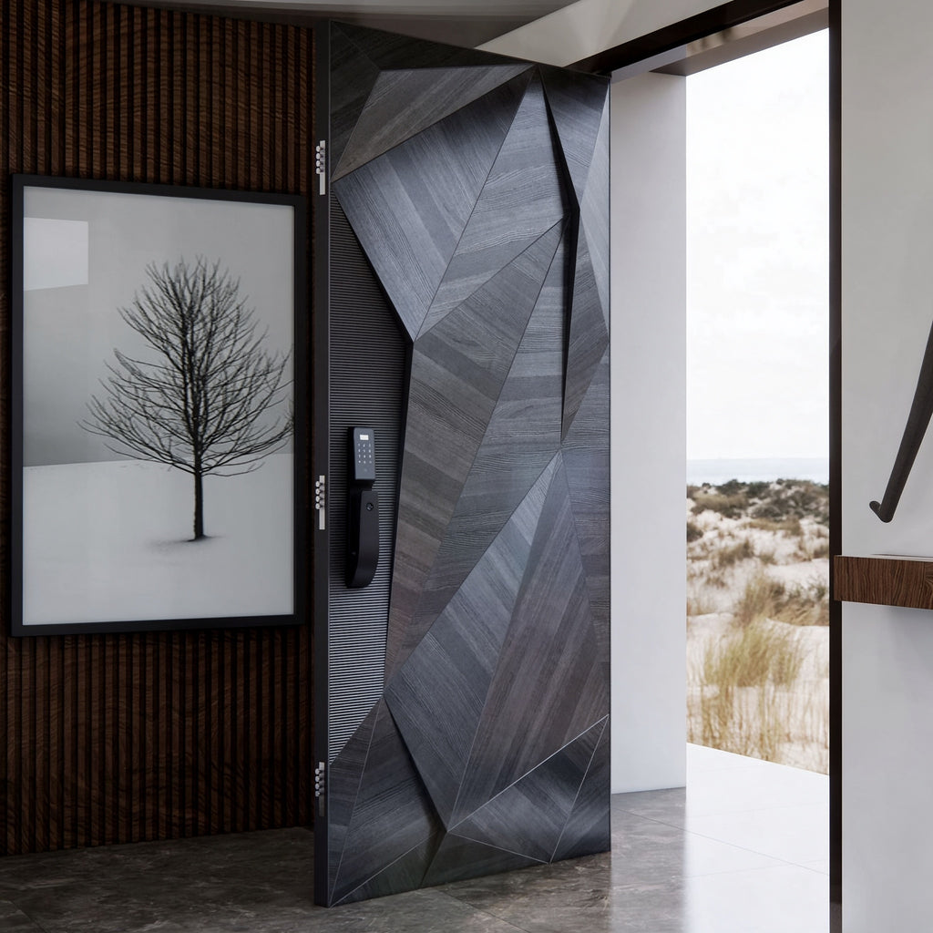 黑色鋁框玻璃鑄鋁轉軸門｜Black Aluminium-Framed Glass Cast-Aluminium Pivot Door