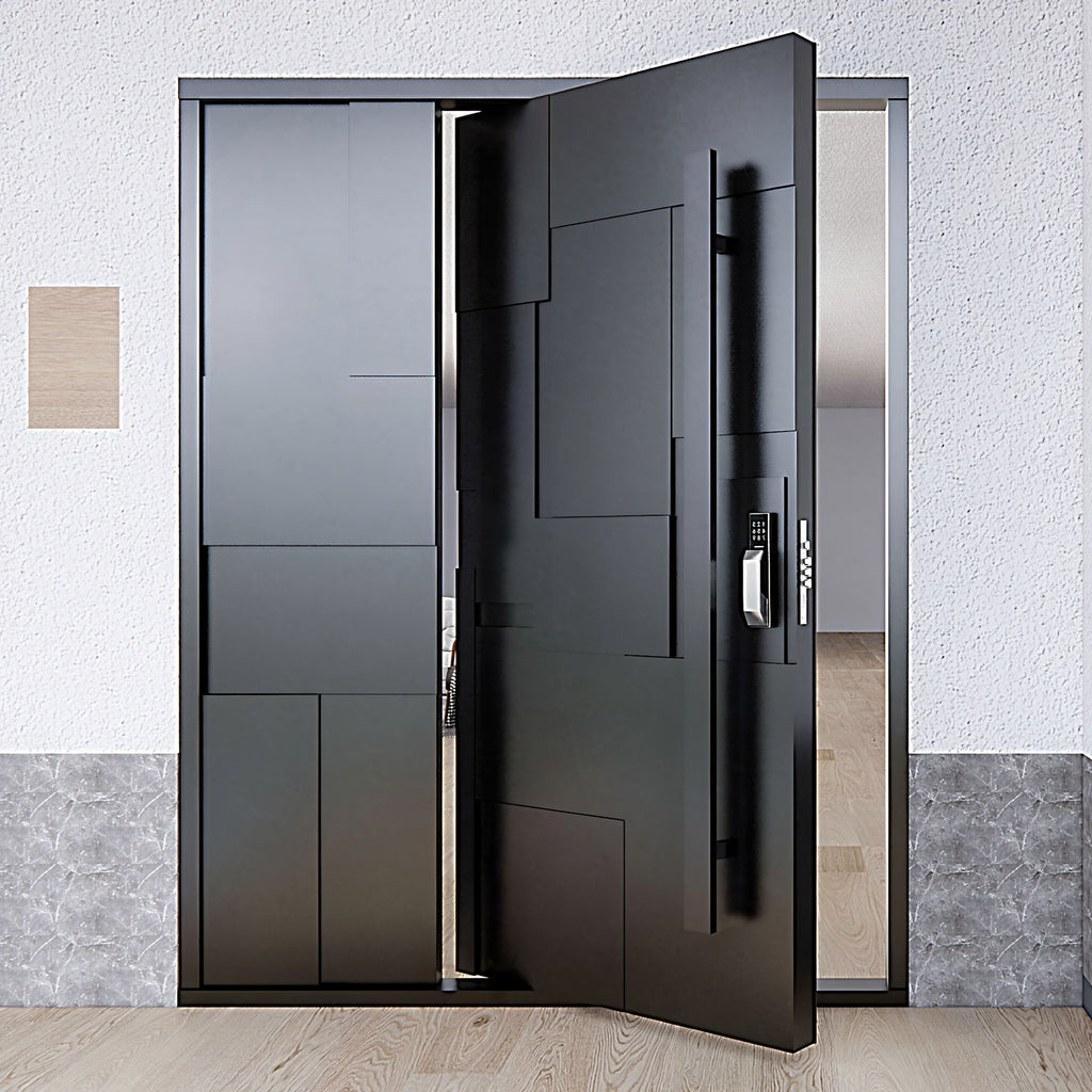 黑色鋁框玻璃鑄鋁轉軸門｜Black Aluminium-Framed Glass Cast-Aluminium Pivot Door