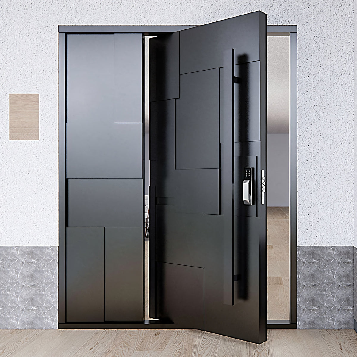 黑色鋁框玻璃鑄鋁轉軸門｜Black Aluminium-Framed Glass Cast-Aluminium Pivot Door