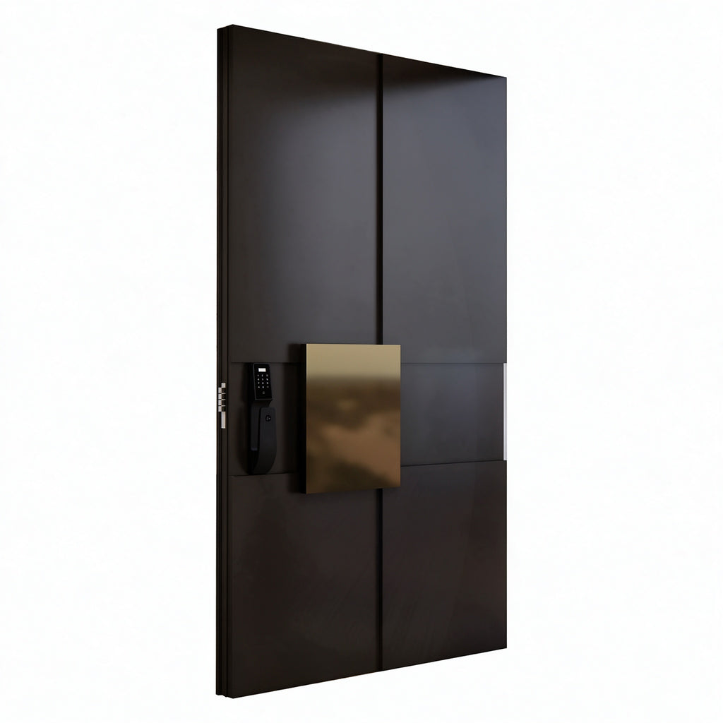 黑金長拉手中軸鑄鋁門｜Black & Gold Long-Pull Central-Pivot Cast-Aluminium Door