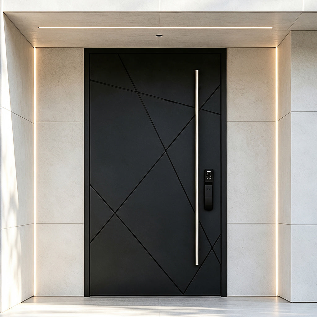 黑金長拉手中軸鑄鋁門｜Black & Gold Long-Pull Central-Pivot Cast-Aluminium Door