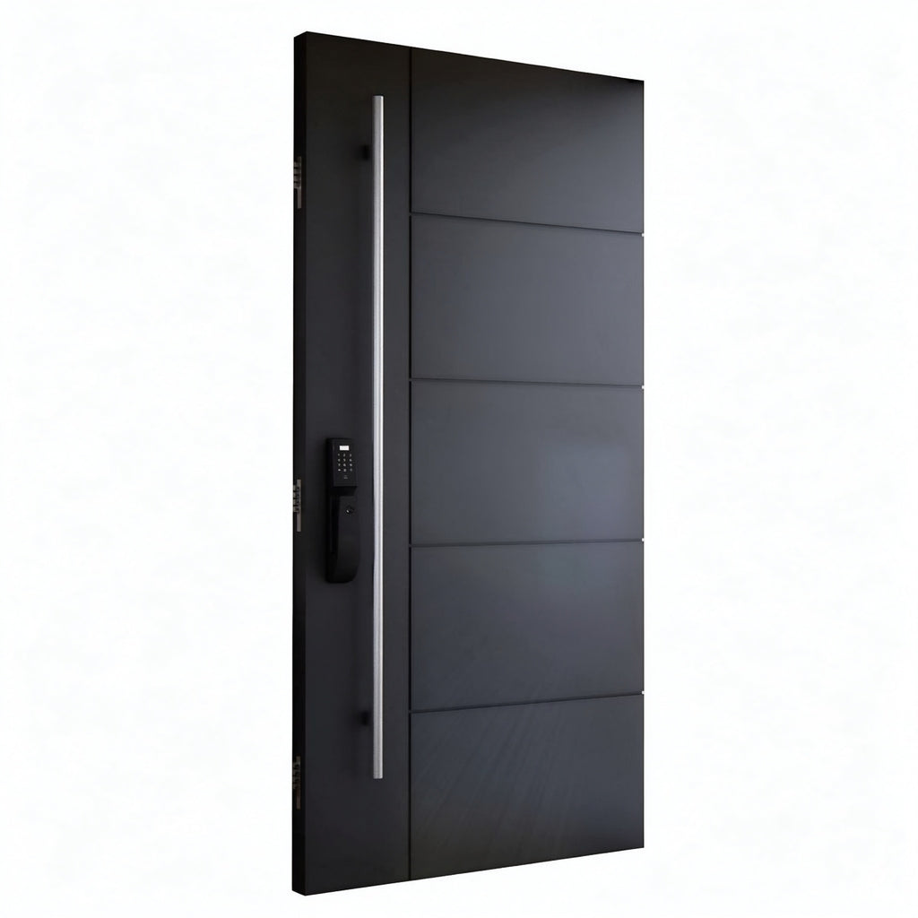 黑色橫線極簡鑄鋁偏軸門｜Black Horizontal Minimalist Cast-Aluminium Pivot Door