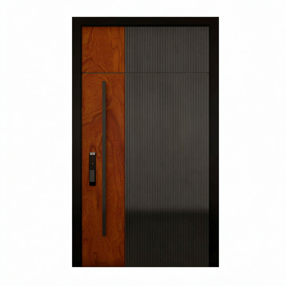 黑木雙色鑄鋁偏軸門｜Black-and-Wood Two-Tone Cast-Aluminium Pivot Door