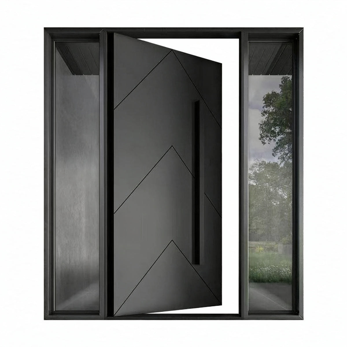 黑色幾何菱格鑄鋁偏軸門｜Black Geometric X Cast-Aluminium Pivot Door