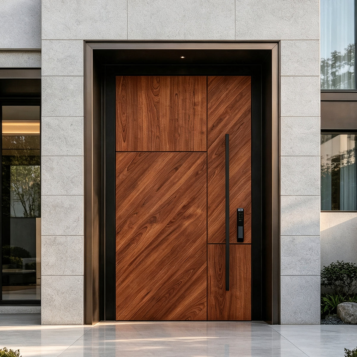 原木豎紋鑄鋁偏軸門｜Fluted Wood-Grain Cast-Aluminium Pivot Door