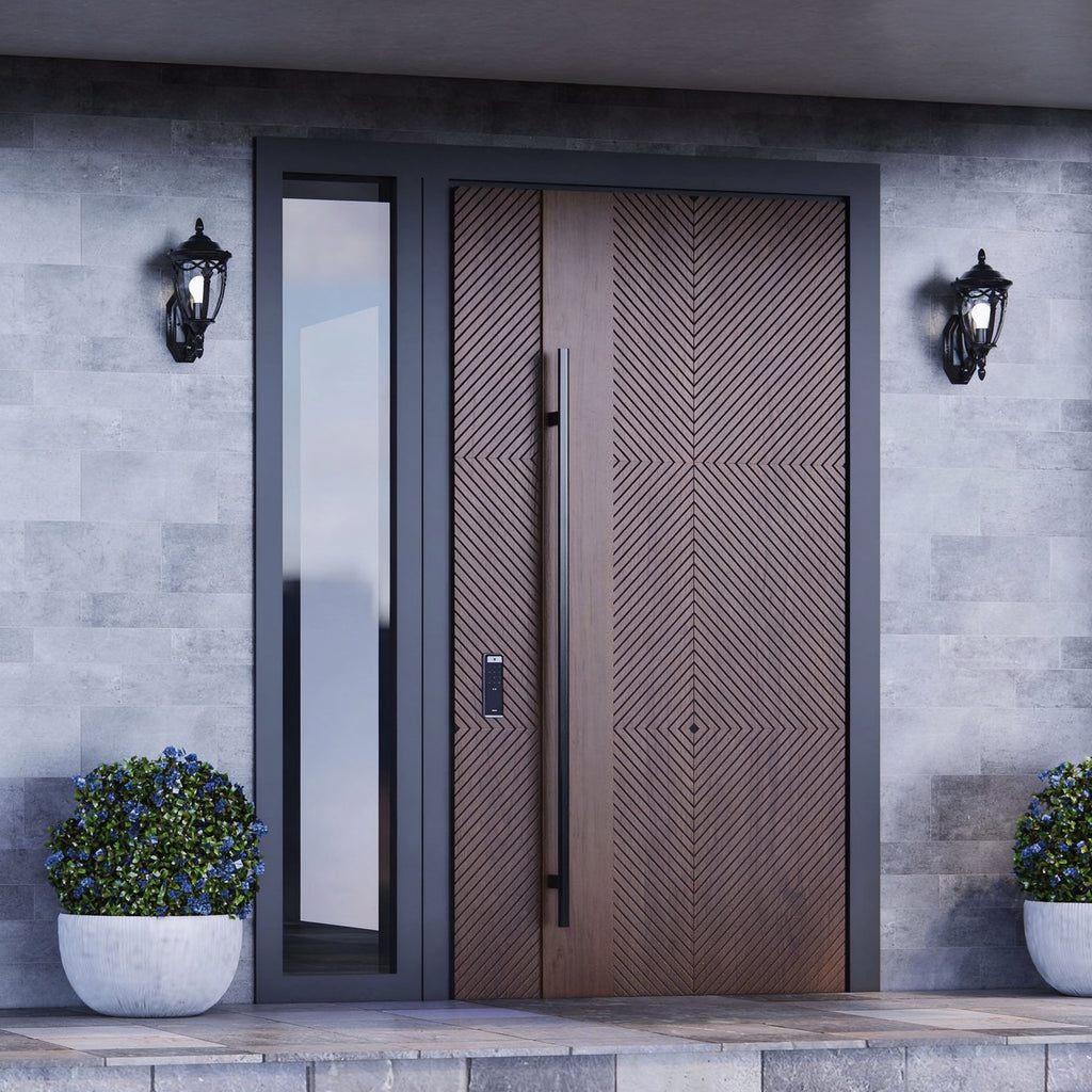 深藍雙開別墅斷橋偏軸門｜Navy Double-Leaf Thermal-Break Villa Pivot Door