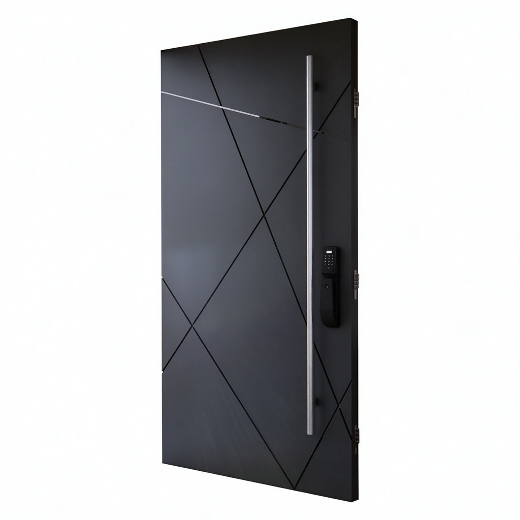 鋼琴黑現代鑄鋁樞軸門｜Piano-Black Modern Cast-Aluminium Pivot Door