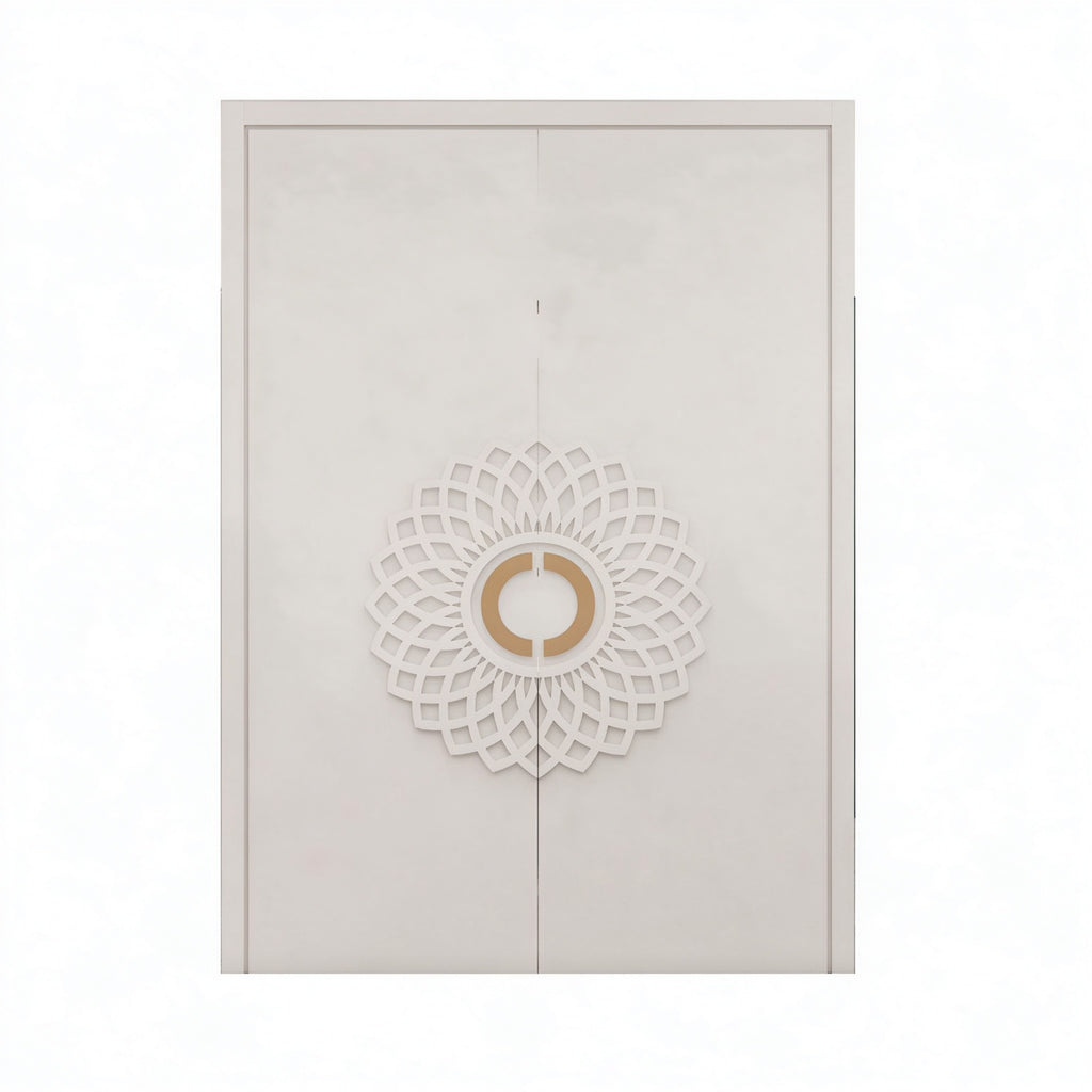白色歐式雕花智能鑄鋁雙開門｜White European Ornate Smart Double Cast-Aluminium Door